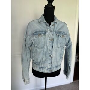 Refuge Denim short Jacket Light Wash bomber Jean‎ Jacket Casual Cute S petite